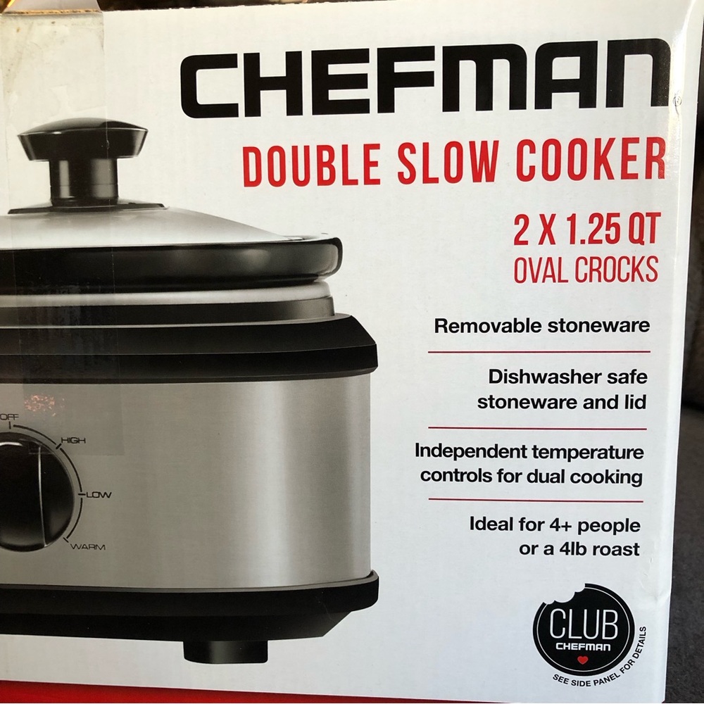 Chefman Double Slow Cooker 2 x 1.25 Quart Oval Stoneware Crocks - Dual Controls - Picture 4 of 11